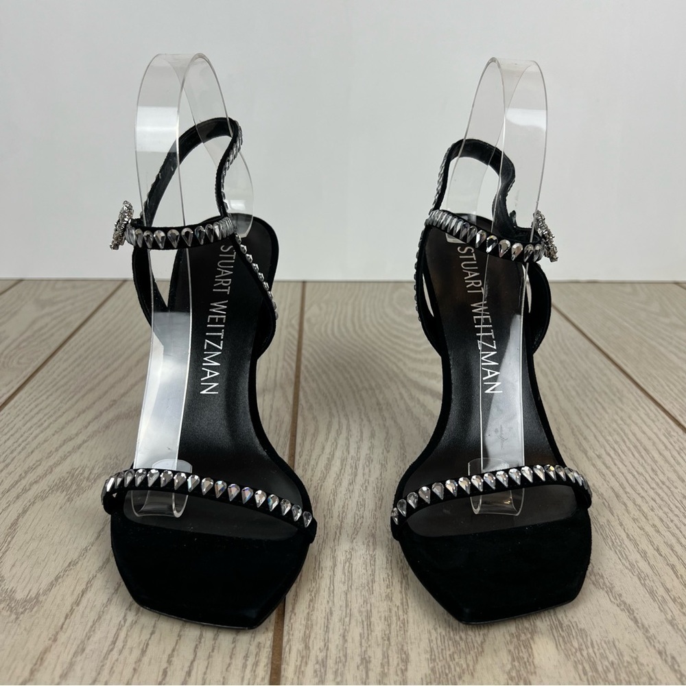Stuart Weitzman Gemcut 100 Swarovski Crystal Sandals 39/8.5B Black Suede $650 - Picture 2 of 11